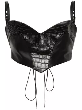 MITILIANE COUTURE кожаный топ с тиснением под кожу крокодила, черный