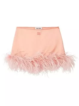 Miu Miu атласная юбка мини с перьями, оранжевый