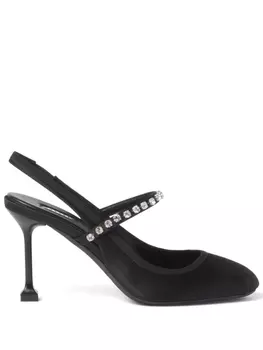 Miu Miu атласные туфли с кристаллами, черный