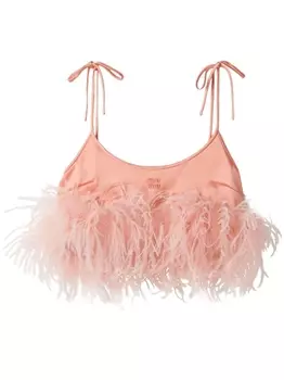 Miu Miu атласный топ с перьями, оранжевый