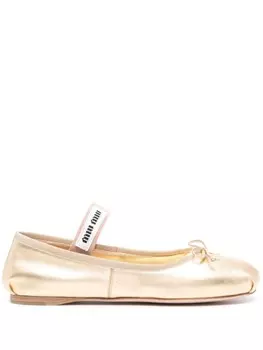 Miu Miu балетки с логотипом, золотистый