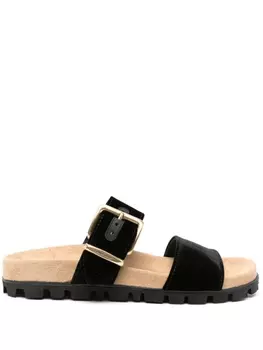 Miu Miu бархатные шлепанцы с логотипом, черный