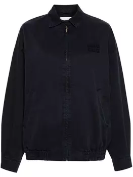 Miu Miu бомбер с нашивкой-логотипом, синий