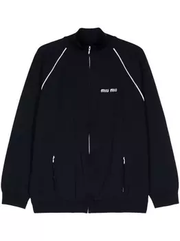 Miu Miu бомбер с вышитым логотипом, синий