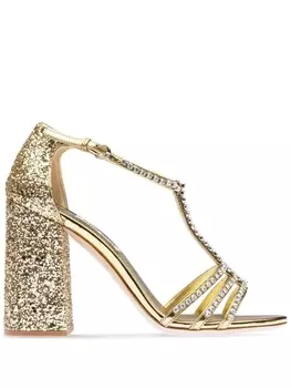 Miu Miu босоножки с кристаллами, золотистый