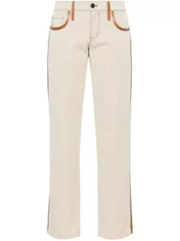 Miu Miu брюки из канваса с кожаной отделкой, нейтральный цвет