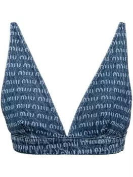 Miu Miu джинсовый топ с логотипом, синий