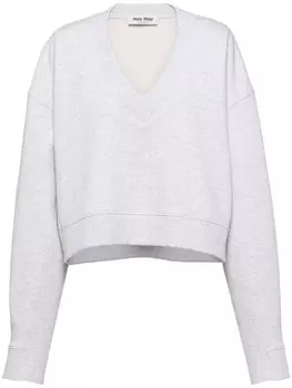 Miu Miu флисовая толстовка с вышитым логотипом, серый