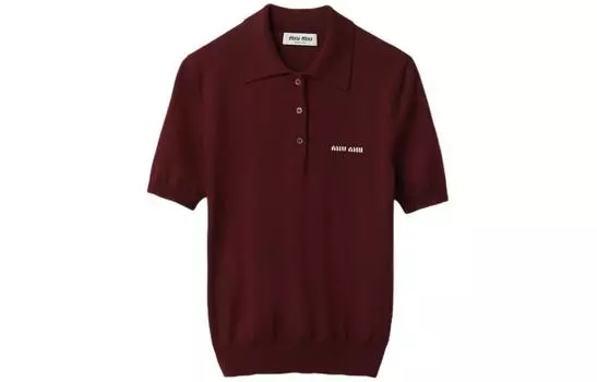 MIU MIU Футболка-поло из шерстяной ткани, женская, темно-красная