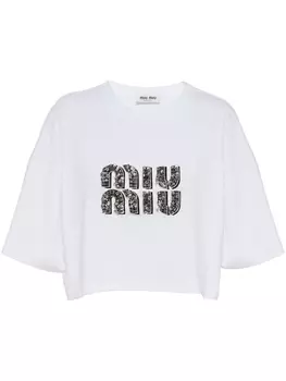 Miu Miu футболка с кристаллами, белый