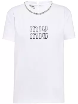 Miu Miu футболка с кристаллами, белый