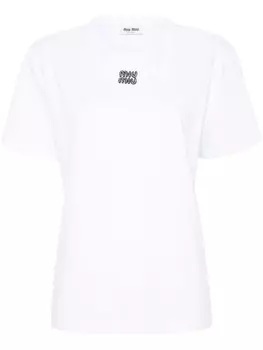 Miu Miu футболка с логотипом из бисера, белый