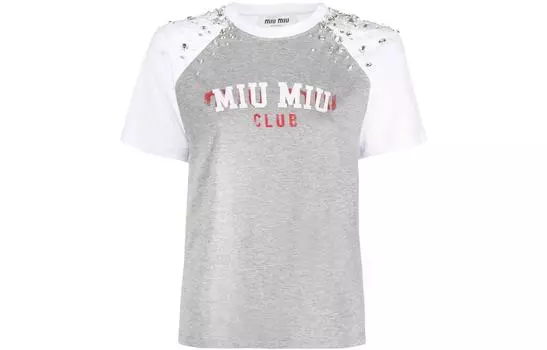 MIU MIU Футболка с рукавами реглан женская, белая, серая