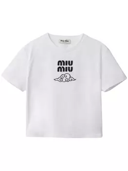 Miu Miu футболка с вышитым логотипом, белый
