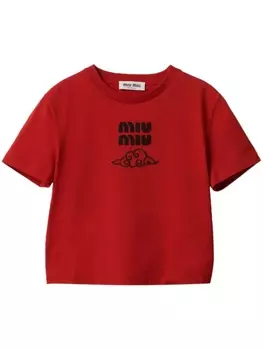 Miu Miu футболка с вышитым логотипом, красный