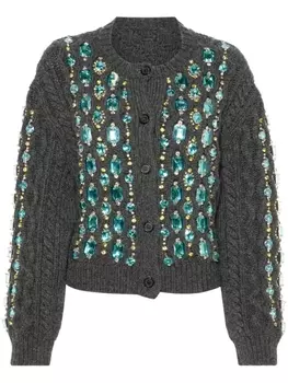 Miu Miu кардиган фактурной вязки с камнями, серый