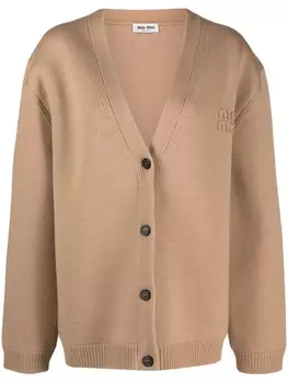 Miu Miu кардиган из смесовой шерсти с вышитым логотипом, коричневый