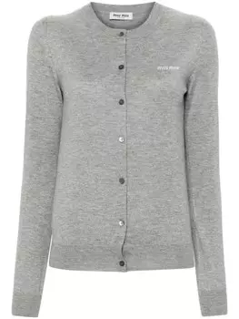 Miu Miu кардиган с жаккардовым логотипом, серый