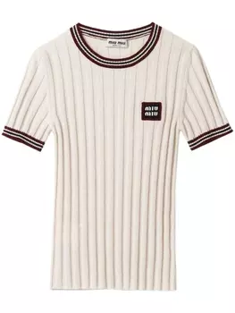 Miu Miu кашемировый топ с логотипом, нейтральный цвет