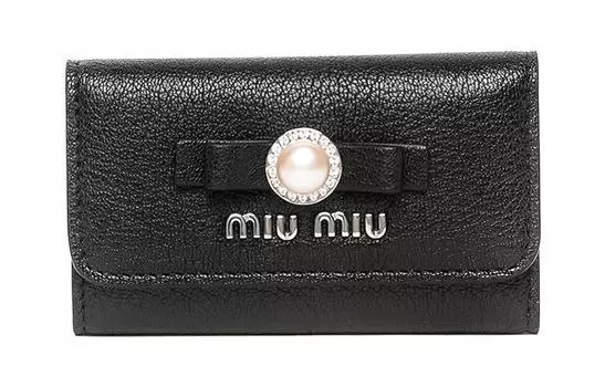 MIU MIU Кошелек для ключей из телячьей кожи, унисекс, черный