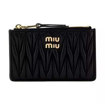 MIU MIU Кожаный держатель карт для женщин, черный