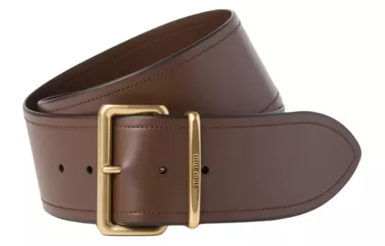 MIU MIU Кожаный ремень с логотипом и пряжкой, женский, охристо-коричневый, ширина 6 см