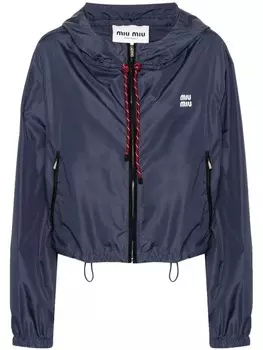 Miu Miu куртка с капюшоном и логотипом, синий