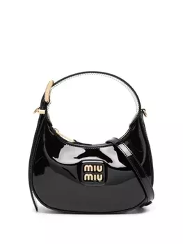Miu Miu лакированная сумка-тоут с логотипом, черный