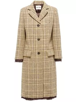 Miu Miu однобортное пальто из необработанной шерсти, коричневый