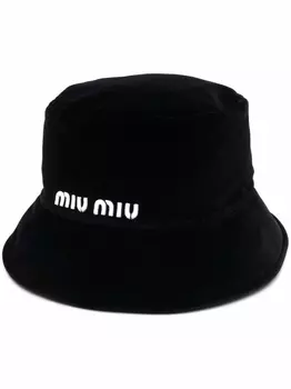 Miu Miu панама с вышитым логотипом, черный