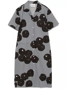 Miu Miu платье миди с цветочным принтом, серый