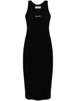 Miu Miu платье миди с вышитым логотипом, черный