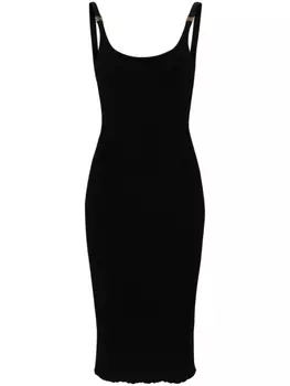 Miu Miu платье миди в рубчик с логотипом, черный