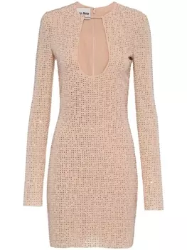Miu Miu платье мини из ткани жоржет с вышивкой, нейтральный цвет