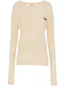 Miu Miu платье мини с круглым вырезом, нейтральный цвет