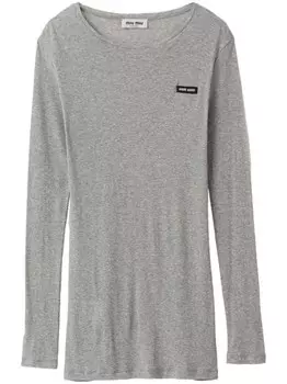 Miu Miu платье мини с нашивкой-логотипом, серый