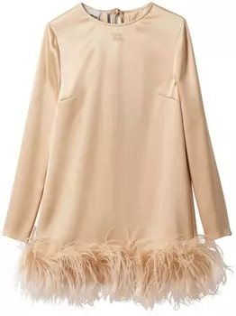 Miu Miu платье мини с перьями, нейтральный цвет
