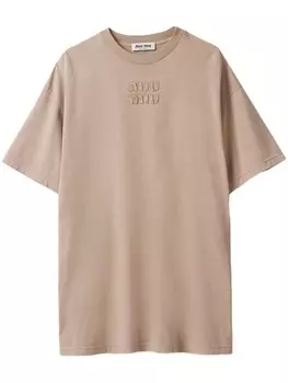 Miu Miu платье мини с вышитым логотипом, серый