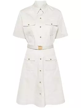 Miu Miu платье-рубашка с логотипом-нашивкой, нейтральный цвет