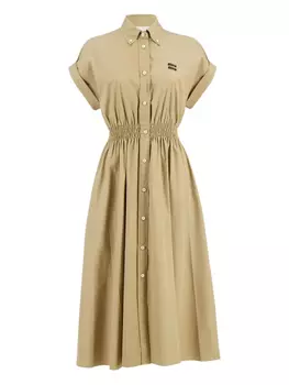 Miu Miu платье-рубашка с присборенной талией, коричневый