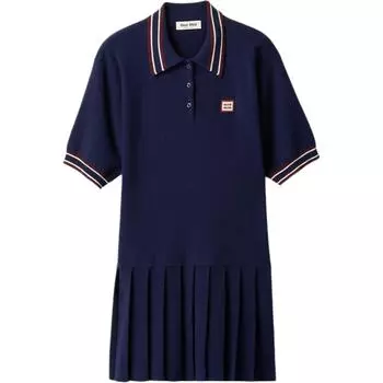 MIU MIU Платье с короткими рукавами, женское, синее, осень-зима 24