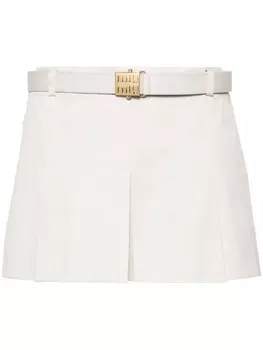 Miu Miu плиссированная мини-юбка с логотипом и пряжкой, нейтральный цвет