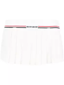 Miu Miu плиссированная юбка с логотипом, белый