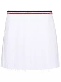 Miu Miu плиссированная юбка с поясом в полоску, белый