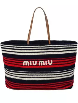 Miu Miu полосатая сумка-тоут в технике кроше, синий