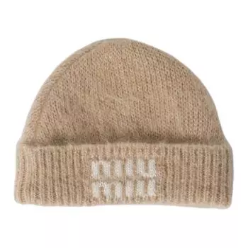 MIU MIU Шерсть, мохер, тканевая шапка-бини унисекс коричневого цвета