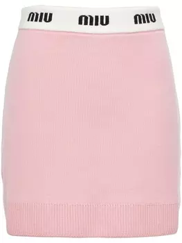 Miu Miu шерстяная юбка мини с логотипом, розовый