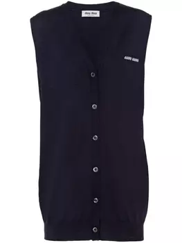 Miu Miu шерстяной кардиган с логотипом, синий