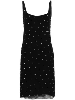 Miu Miu шифоновое платье миди со стразами, черный