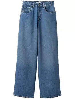 Miu Miu широкие джинсы средней посадки с вышитым логотипом, синий
